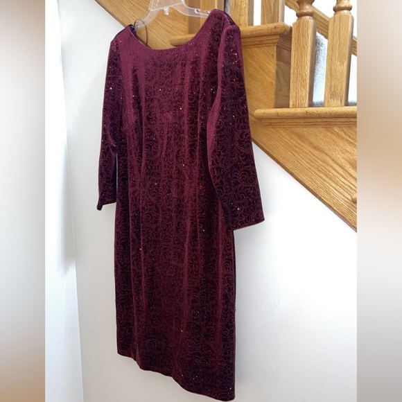 Women’s Formal Dress Size 18 SLNY Fancy Red Long Sleeve Boat Neck Mother Bride - Picture 6 of 7